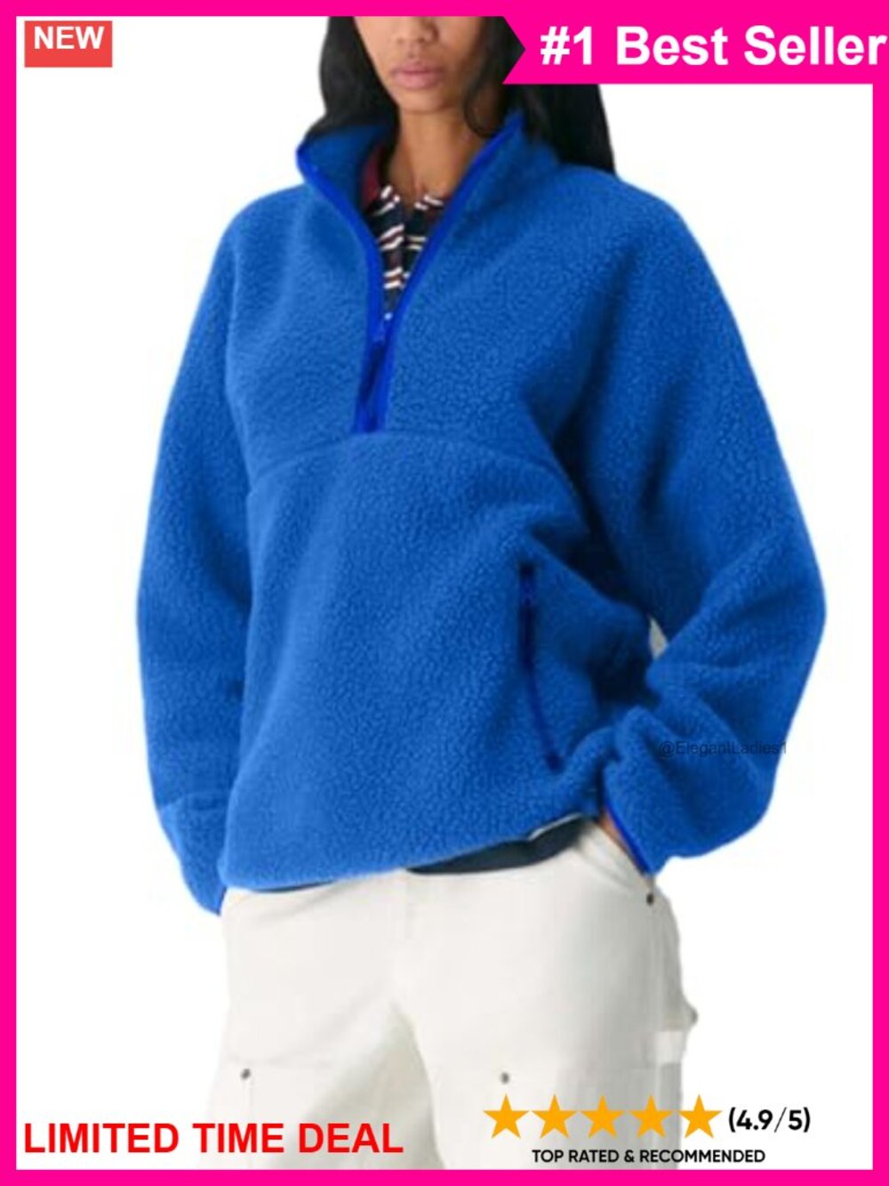 Women's Quarter Zip Fleece Sherpa Pullover Fuzzy Jacket